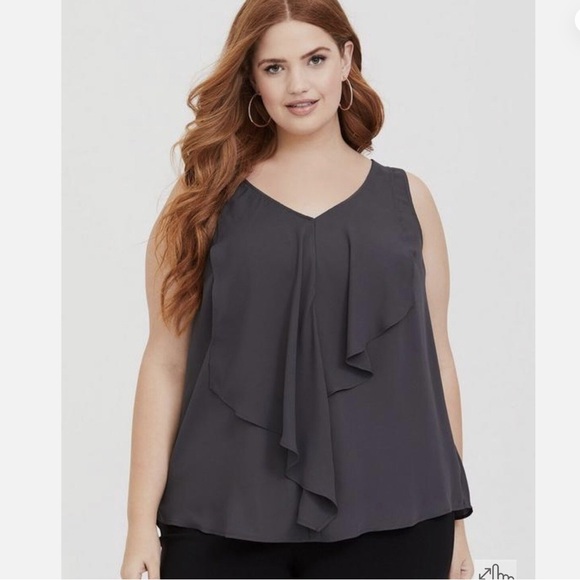 Torrid Georgette Asymmetrical Ruffle Silver Grey Sleeveless Lightweight Top, 5X - Picture 2 of 11
